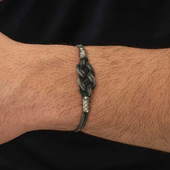 Gümüş Kazaziye Örgü Bileklik  SL5181 - Resim 7