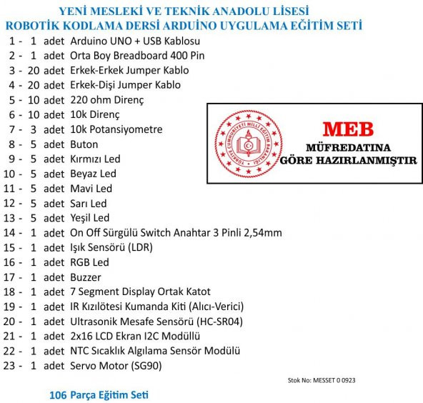 MESLEKİ LİSESİ ROBOTİK KODLAMA DERSİ ARDUİNO UYGULAMA EĞİTİM SETİ - 2