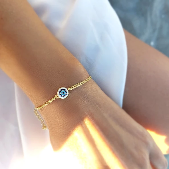 Vaoov 925 Ayar Gümüş Gold Nazar Bileklik - Resim 4