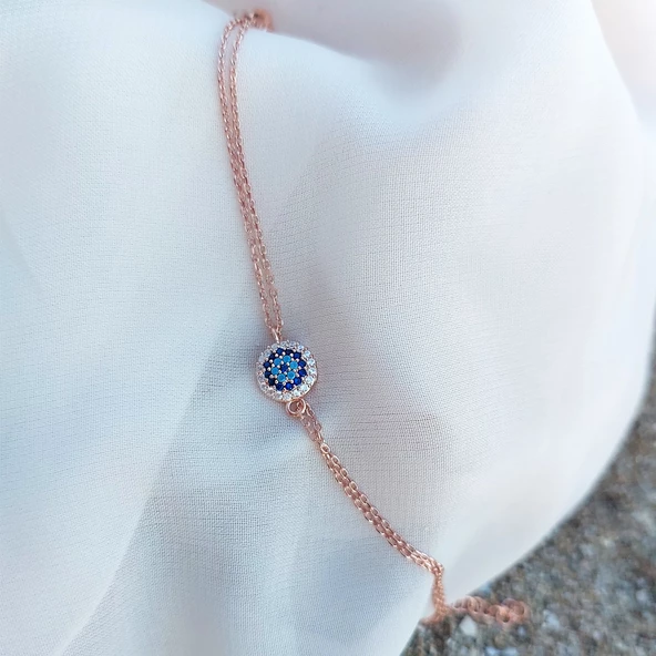 Vaoov 925 Ayar Gümüş Rose Nazar Bileklik - Resim 5