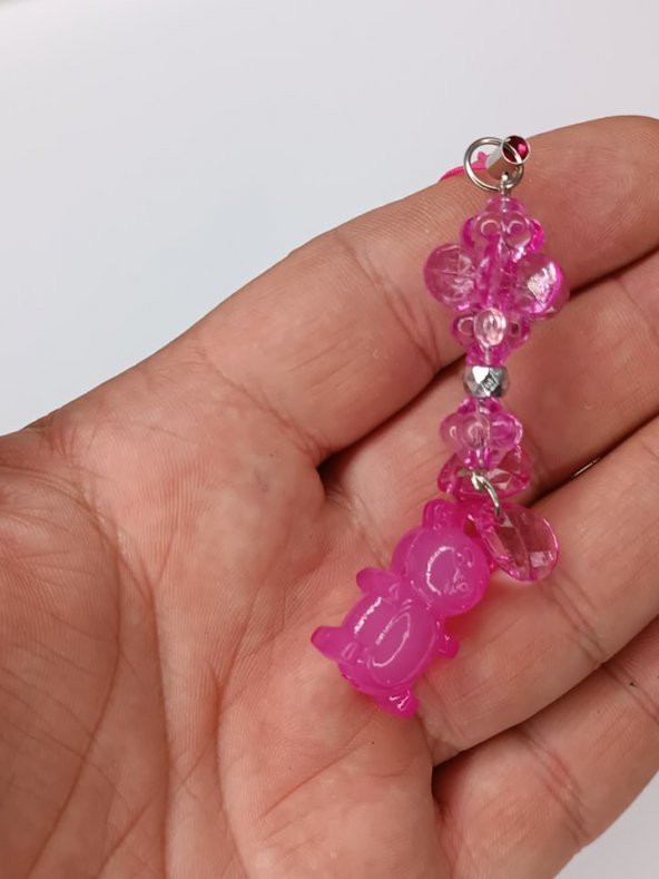 Jelibon Ayıcık Telefon Askısı Çanta Cüzdan Süsü Koyu Pembe 009 - 4