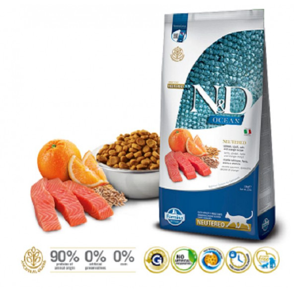 N&D Somonlu Düşük Tahıllı Kısırlaştırılmış Yetişkin Kuru Kedi Maması 10 kg (Neutered, Salmon Adult)
