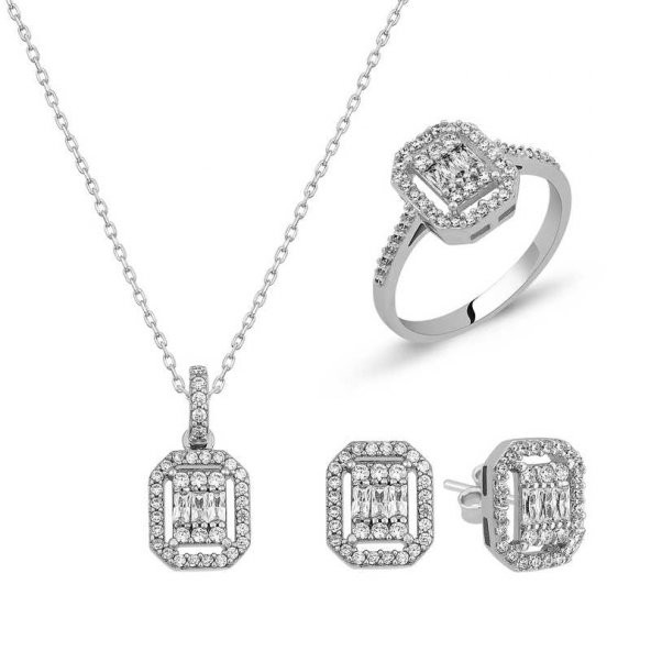Gümüş Baget Taşlı Bayan Set  SL3482