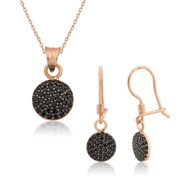 ​Gümüş Siyah Yuvarlak Bayan Set  SL3285