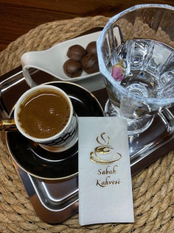 Gold Yaldızlı Beyaz Sabah Kahvesi  Peçete 6x12 cm