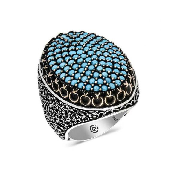 Gümüş Turkuaz Zirkon Taşlı Oval Erkek Yüzük  SL4565