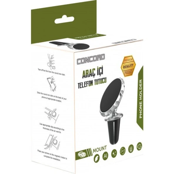 Concord CH-103 Araç İçi Mıknatıslı Oynar Başlıklı Metal Araç Tutucu - 2