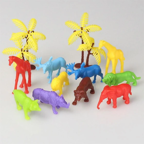 669 Toy Play 12 Parça Renkli Mini Vahşi Hayvanlar Figür Seti 4-6 cm - 3