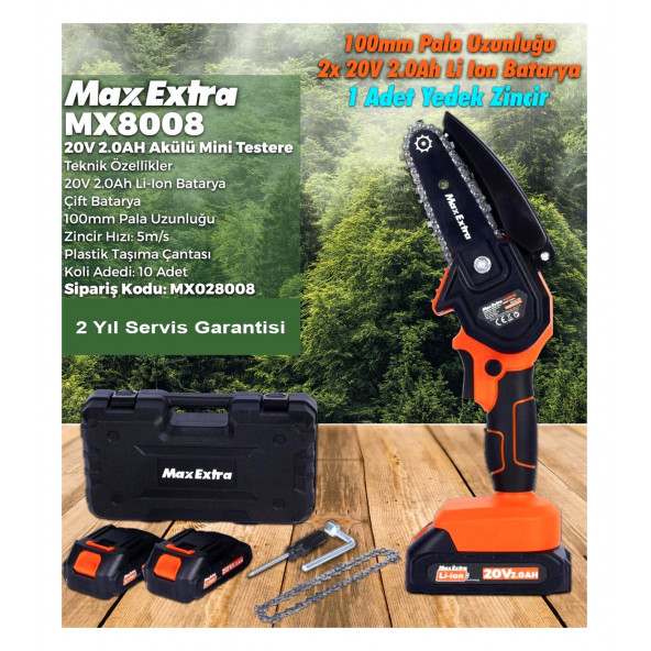 Max Extra MX8008 20 V 2.0 Ah Şarjlı Çift Akülü Mini Dal Budama Testeresi - 4