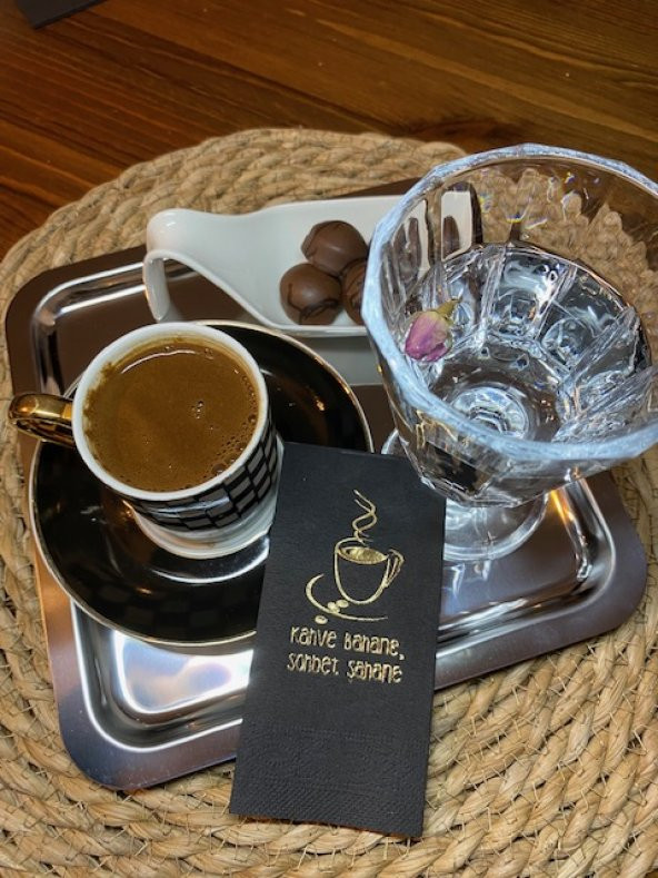 Gold Yaldızlı Siyah Kahve Bahane Sohbet Şahane Peçete 6x12 cm