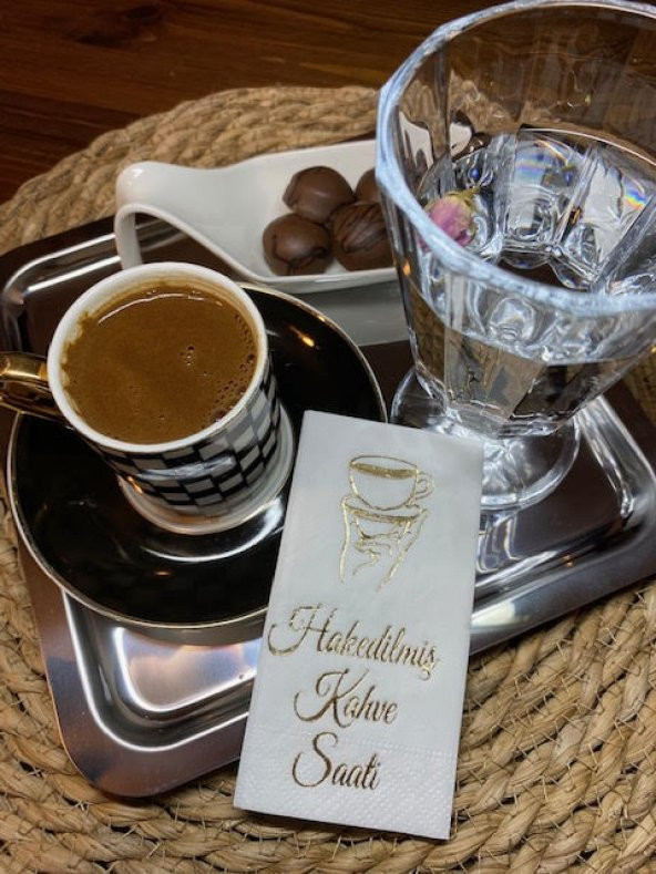 Gold Yaldızlı Beyaz Hakedilmiş Kahve Saati Peçete 6x12 cm