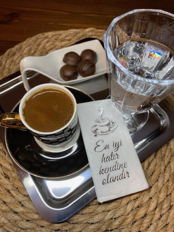 Gümüş Yaldızlı Beyaz En İyi Hatır Kendine Olandır Peçete 6x12 cm ürün görseli 1