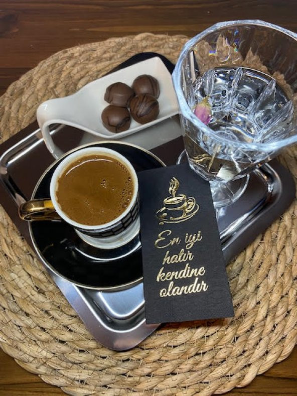 Gold Yaldızlı Siyah En İyi Hatır Kendine Olandır Peçete 6x12 cm ürün görseli