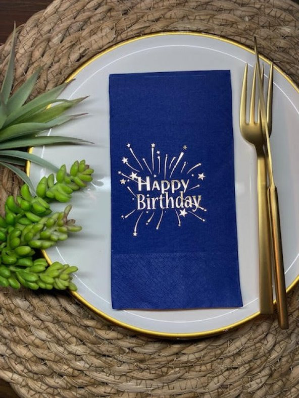 Gold Yaldızlı Lacivert Happy Bırthday Garson Katlama Peçete 16 lı ürün görseli 1