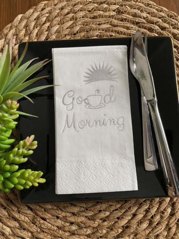 Gümüş Yaldızlı Beyaz Good Morning Peçete