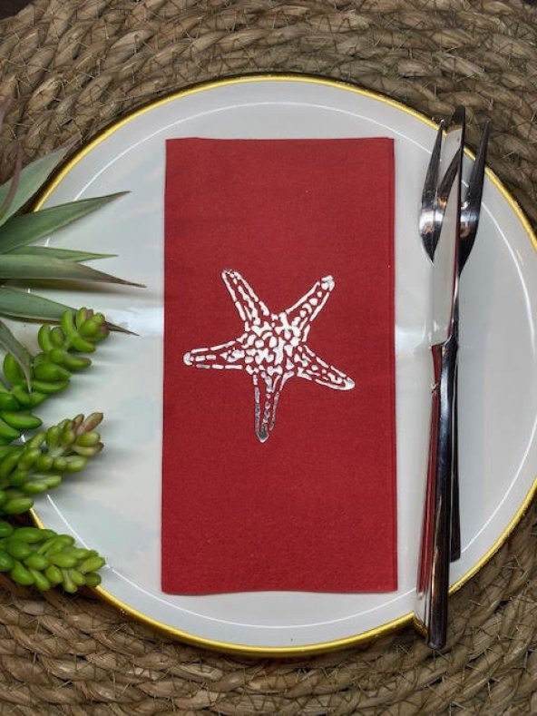 Gümüş Yaldızlı Kırmızı Tekli Deniz Yıldızı Peçete 16 Adet ürün görseli 1
