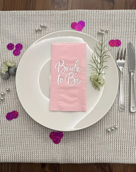 Gümüş Yaldızlı Pembe Bride To Be Peçete 16 lı