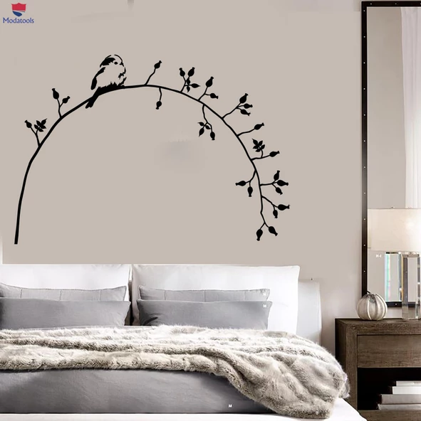 Oturma Odası, Yatak Odası Duvar Sticker Little Bird On Branch Çiçek Doğa Hayvan Çıkartmaları