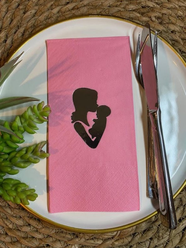 Gümüş Yaldızlı Pembe Anne Bebek Peçete