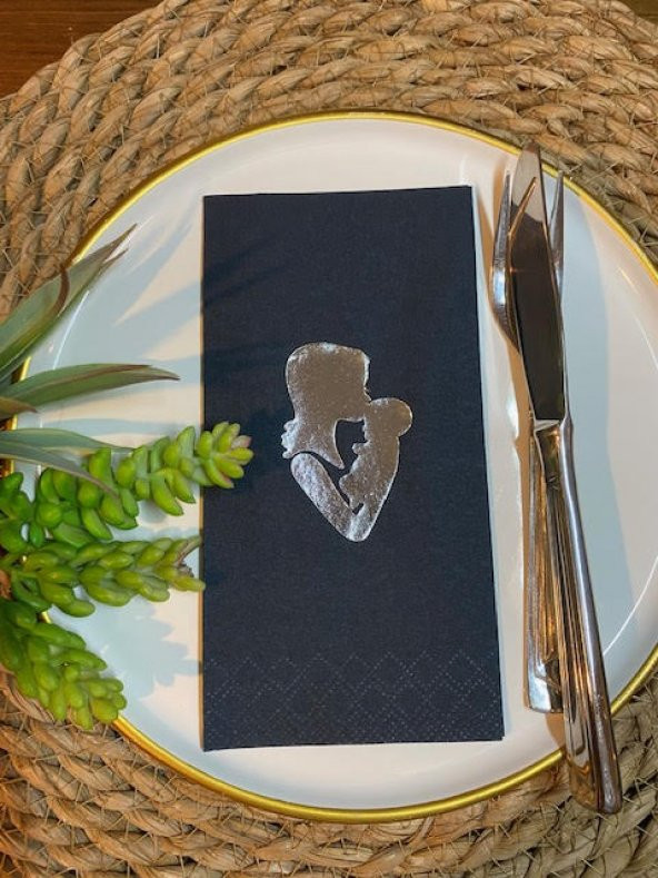 Gümüş Yaldızlı Siyah Anne Bebek Peçete ürün görseli 1