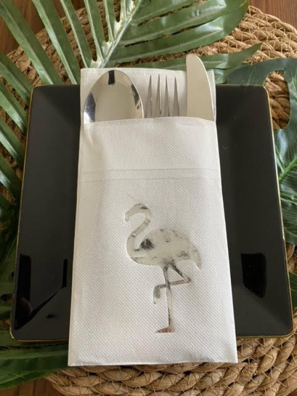 Gümüş Beyaz Cepli Flamingo Peçete 12 Adet 40x40