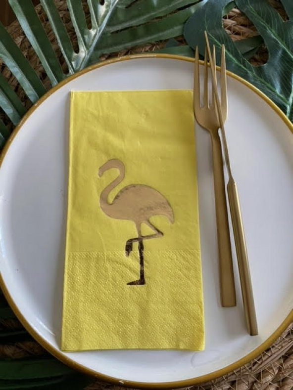 Gold Yaldızlı Sarı Flamingo Peçete