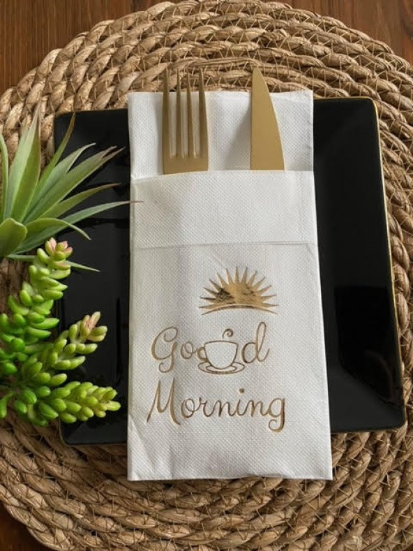 Gold Beyaz Cepli Good Morning Peçete 12 Adet 40x40 ürün görseli 1