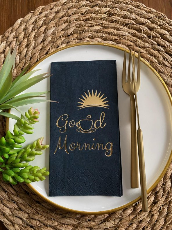 Gold Yaldızlı Siyah Good Morning Peçete