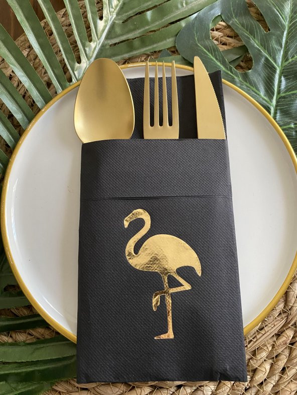 Gold Siyah Cepli Flamingo Peçete 12 Adet 40x40