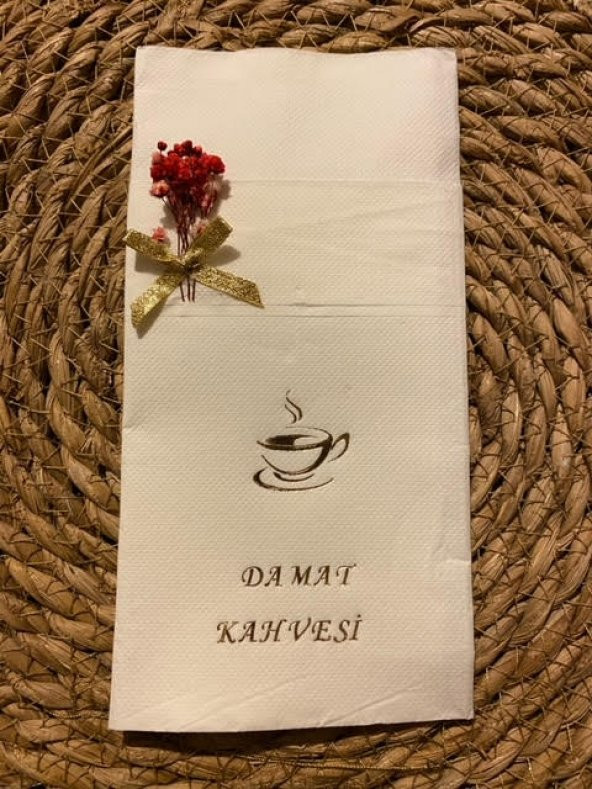 Gold Yaldızlı Siyah Çiçekli Damat Kahvesi Cepli Peçete - 3