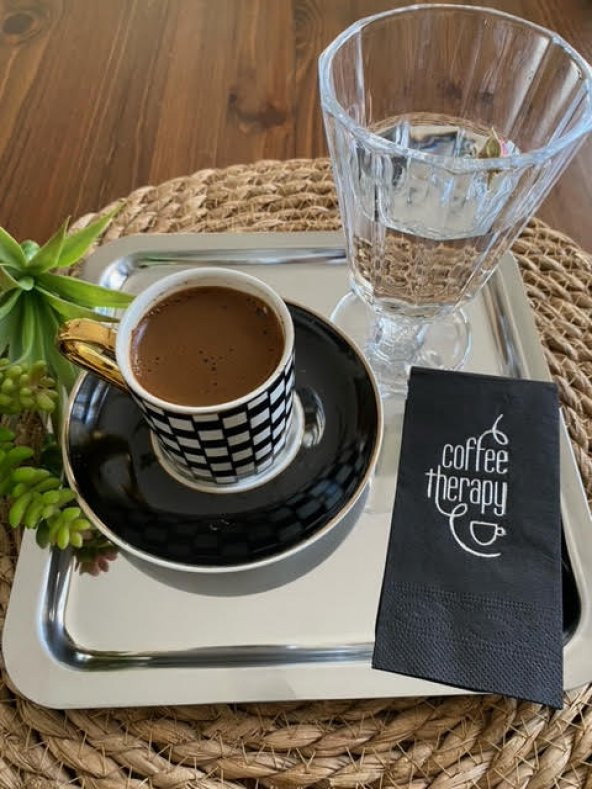 Gümüş Yaldızlı Siyah Coffee Therapy Peçete 6x12 cm ürün görseli 1