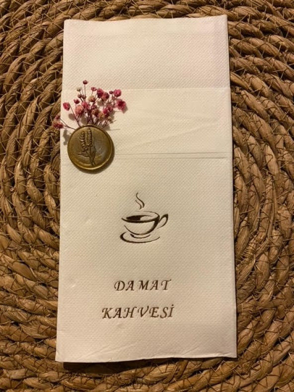 Gold Yaldızlı Beyaz Mühürlü Damat Kahvesi Cepli Peçete