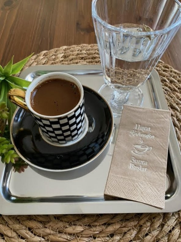 Gümüş Yaldızlı Kraft Hayat Kahveden Sonra Başlar Peçete 6x12 cm