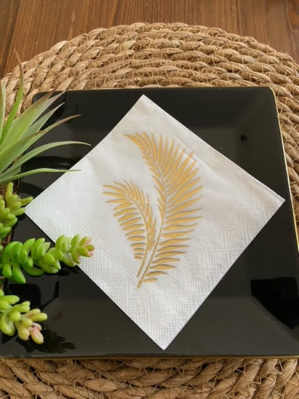 Gold Yaldızlı Beyaz Yaprak Kokteyl Peçete 24x24 ürün görseli 1