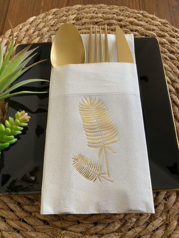 Gold Beyaz Cepli Palmiye Peçete 12 Adet 40x40 ürün görseli 1