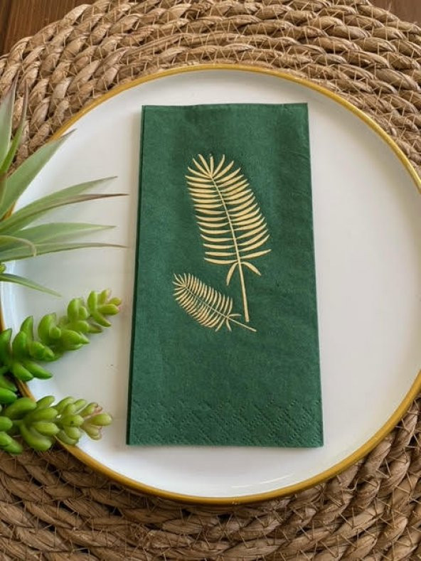 Gold Yaldızlı Yeşil Palmiye Peçete ürün görseli 1