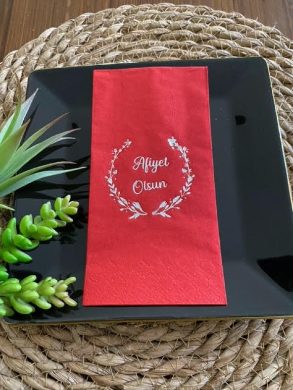 Gümüş Yaldızlı Kırmızı Afiyet Olsun Peçete ürün görseli 1