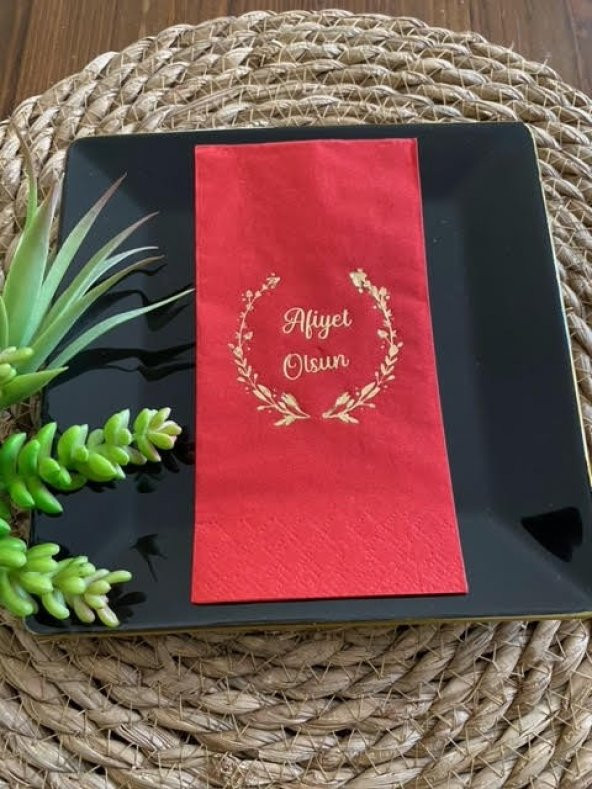 Gold Yaldızlı Kırmızı Afiyet Olsun Peçete ürün görseli 1