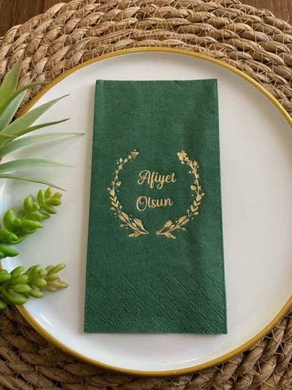 Gold Yaldızlı Yeşil Afiyet Olsun Peçete ürün görseli 1