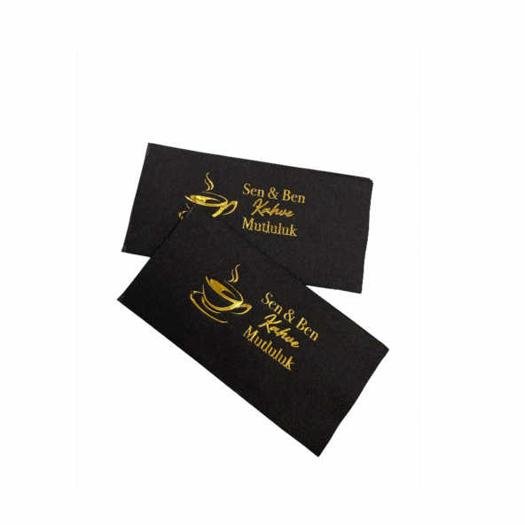 Gold Yaldızlı Siyah Sen ve Ben Kahve Mutluluk Peçete 6x12 cm