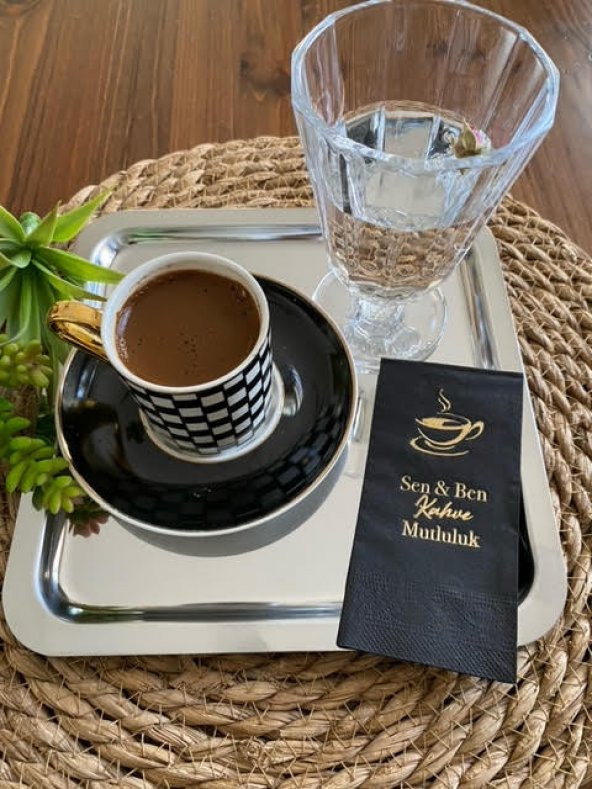 Gold Yaldızlı Siyah Sen ve Ben Kahve Mutluluk Peçete 6x12 cm - 2