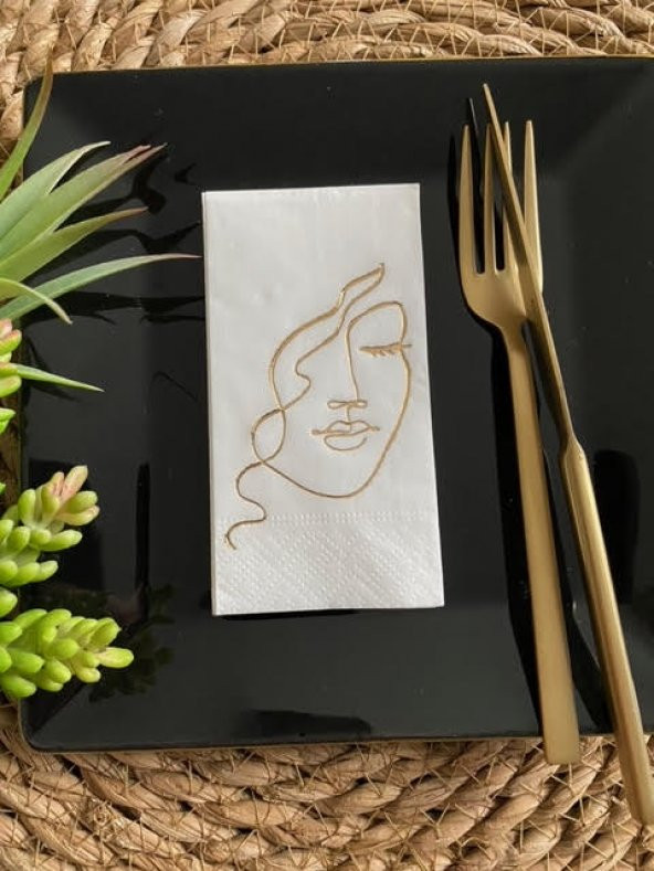 Gold Yaldızlı Beyaz Yüz Baskılı Peçete 6x12 cm ürün görseli 1