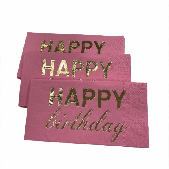 Gold Yaldızlı Pembe Happy Bırthday Garson Peçete