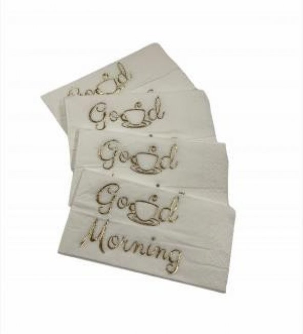 Gold Yaldızlı Beyaz Good Morning Peçete 6x12 cm