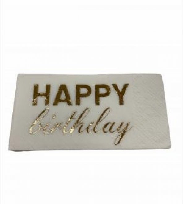 Gold Yaldızlı Beyaz Happy Bırthday Garson Peçete
