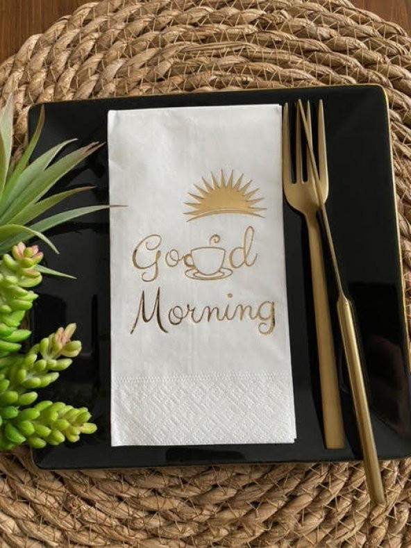 Gold Yaldızlı Beyaz Good Morning Peçete ürün görseli 1