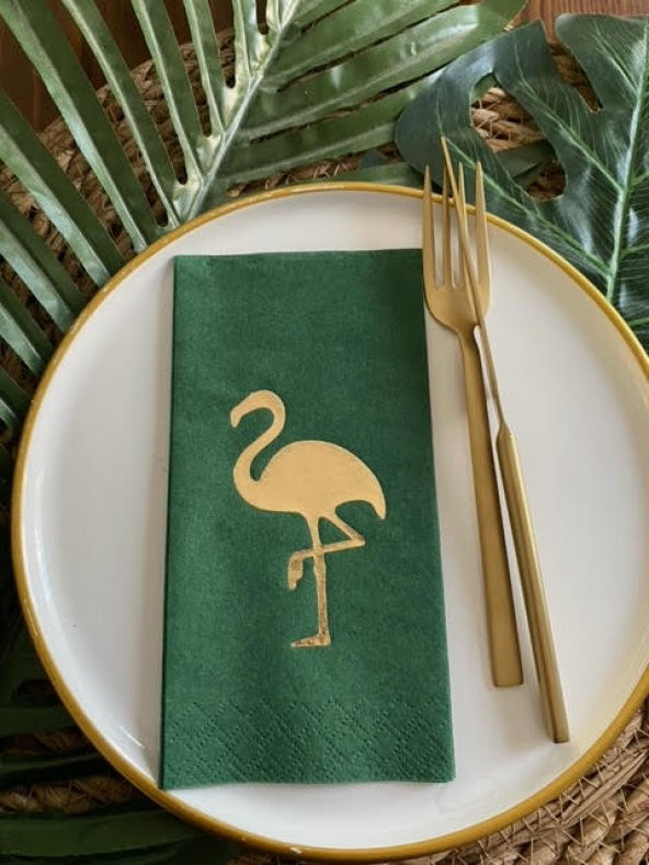Gold Yaldızlı Yeşil Flamingo Peçete