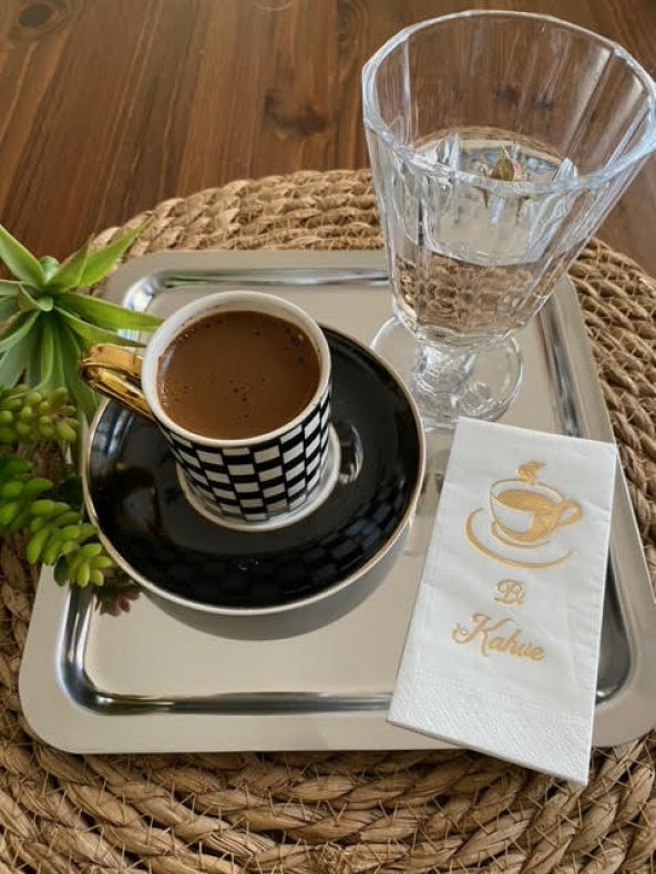 Gold Yaldızlı Beyaz Bi Kahve Peçete 6x12 cm