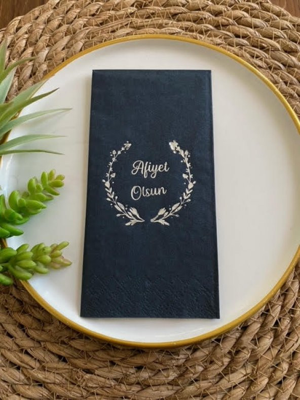 Gümüş Yaldızlı Siyah Afiyet Olsun Peçete ürün görseli