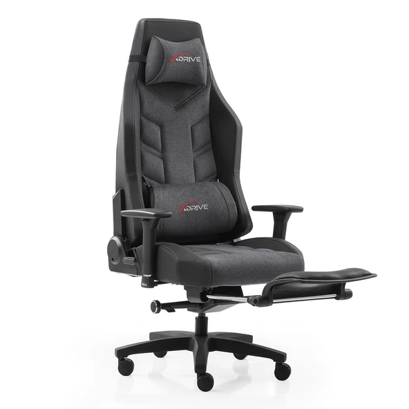 xDrive Fırtına Profesyonel Oyuncu Koltuğu Ayak Uzatmalı Kumaş Gri